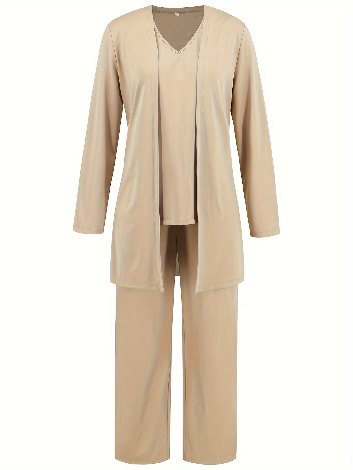 ZAFUL Women's Casual Business Long Sleeve Cardigan, V-Neck Vest Top, Straight Leg Trousers, Fashion Commuter Three-Piece Suit