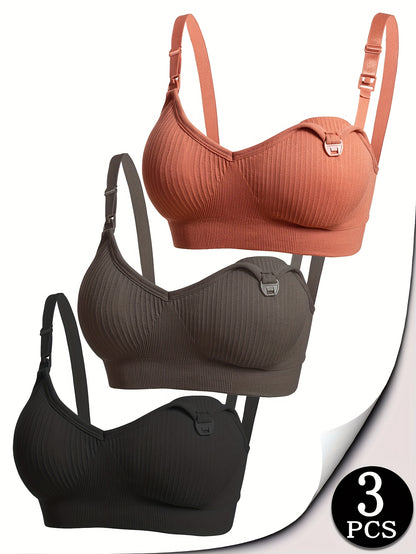 3 pcs of Pregnant Women Breastfeeding Underwear Breastfeeding Bra Open-Button Multi-Color Bra for Postpartum Comfort During Pregnancy