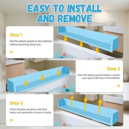 Silicone Bathtub Splash Guard Organizer - 11 Suction Cups and Foldable Design