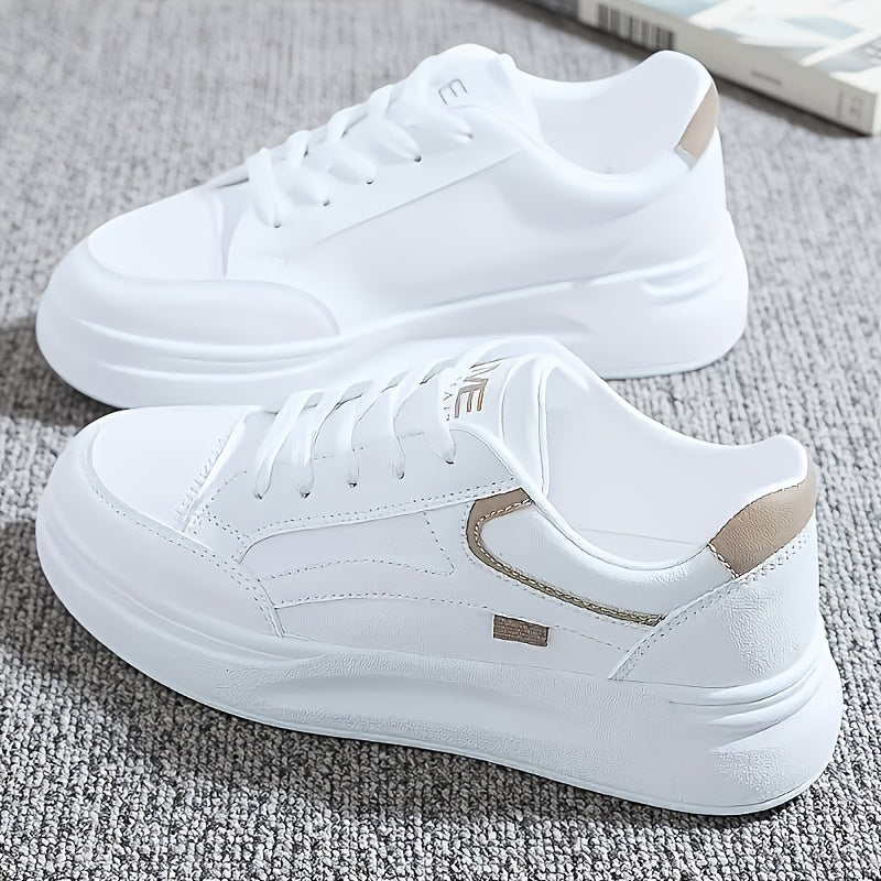 Women's Retro Low-Top Sneakers - Thick Platform Sole Anti-Slip Sole & Breathable Fabric Upper, Lace-Up Round Toe White Suitable for Running, Gym, Casual Wear, - Versatile Sneakers, Women Shoes