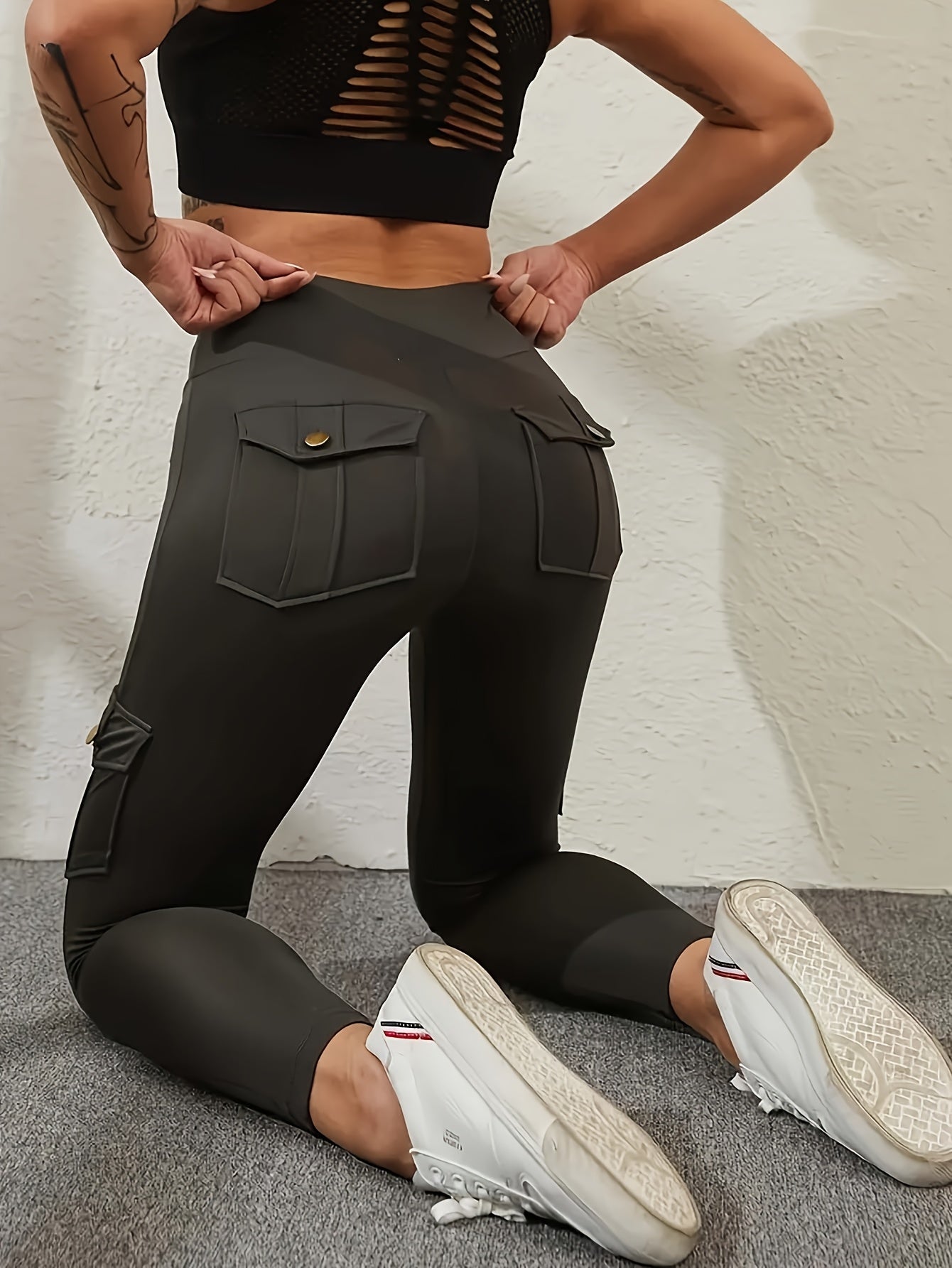 2pcs Women'S High-Waist Multi-Pocket Sports And Leisure Pants, Quick-Dry Running Yoga Trousers, Suitable for Fitness And Exercise