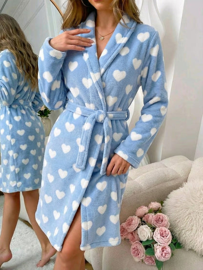 Autumn And Winter Flannel Pajamas Women's Reversible Thickened Women's Belted Dressing Gowns Loose Warm And Comfortable Home Clothes
