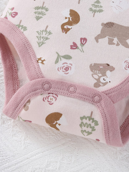 4pcs Autumn And Winter Baby Girl Triangular Jumpsuit, Cartoon Cute Bear Style Velvet Long-Sleeved Hair Tie Baby Girl Set Long Pants, for Outdoor