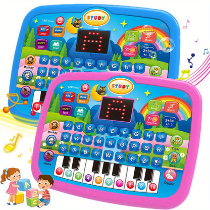 Multifunctional Tablet Learning Machine, Letters, Numbers, Music, Animals And Piano Keys Educational Toys, Suitable for 3 Years Old And Above, Battery Powered (Batteries Not Included), Durable Plastic Material, Blue And Pink