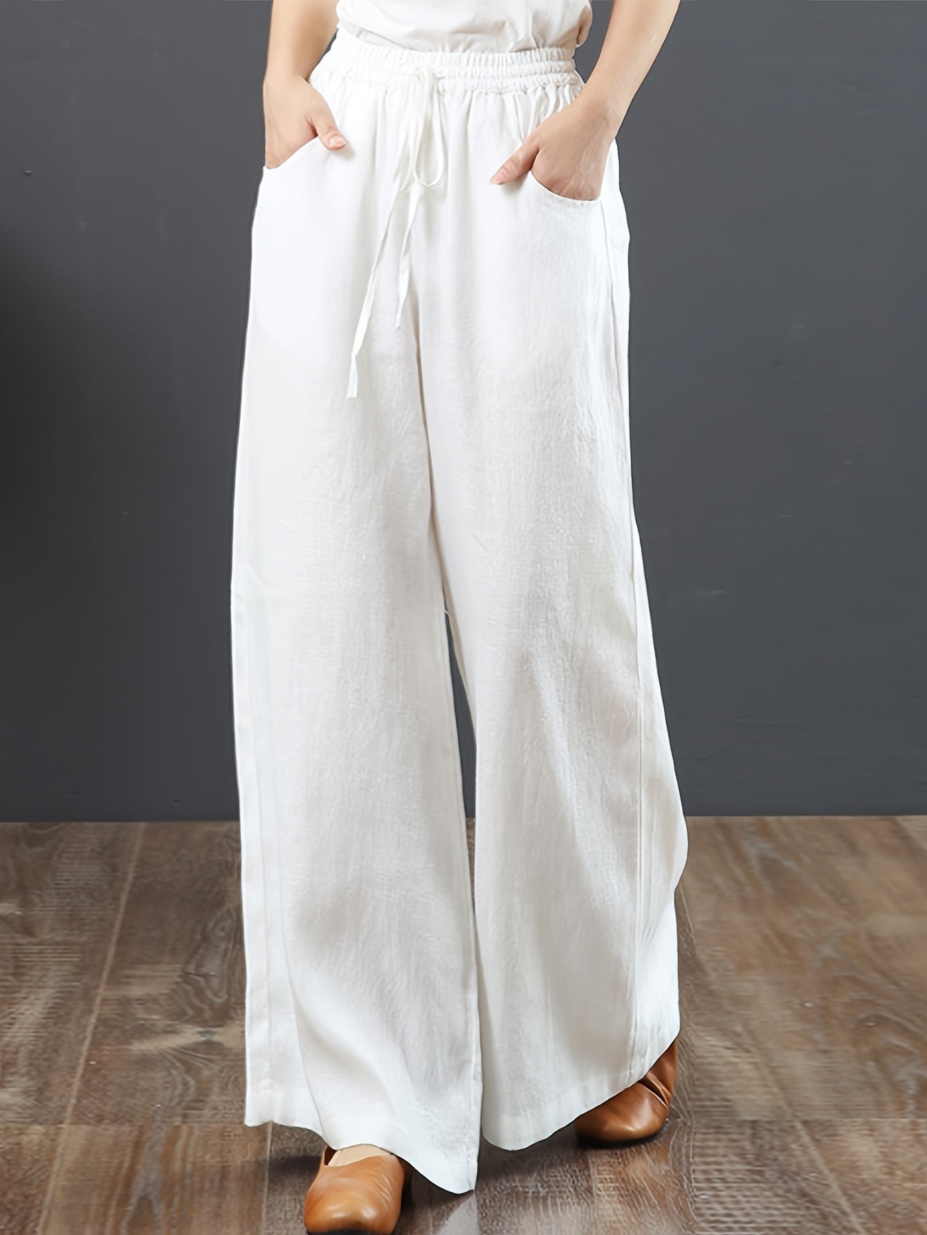 Women's Palazzo Pants Drawstring Waist Wide Leg CLoose Trousers with Pockets Comfort
