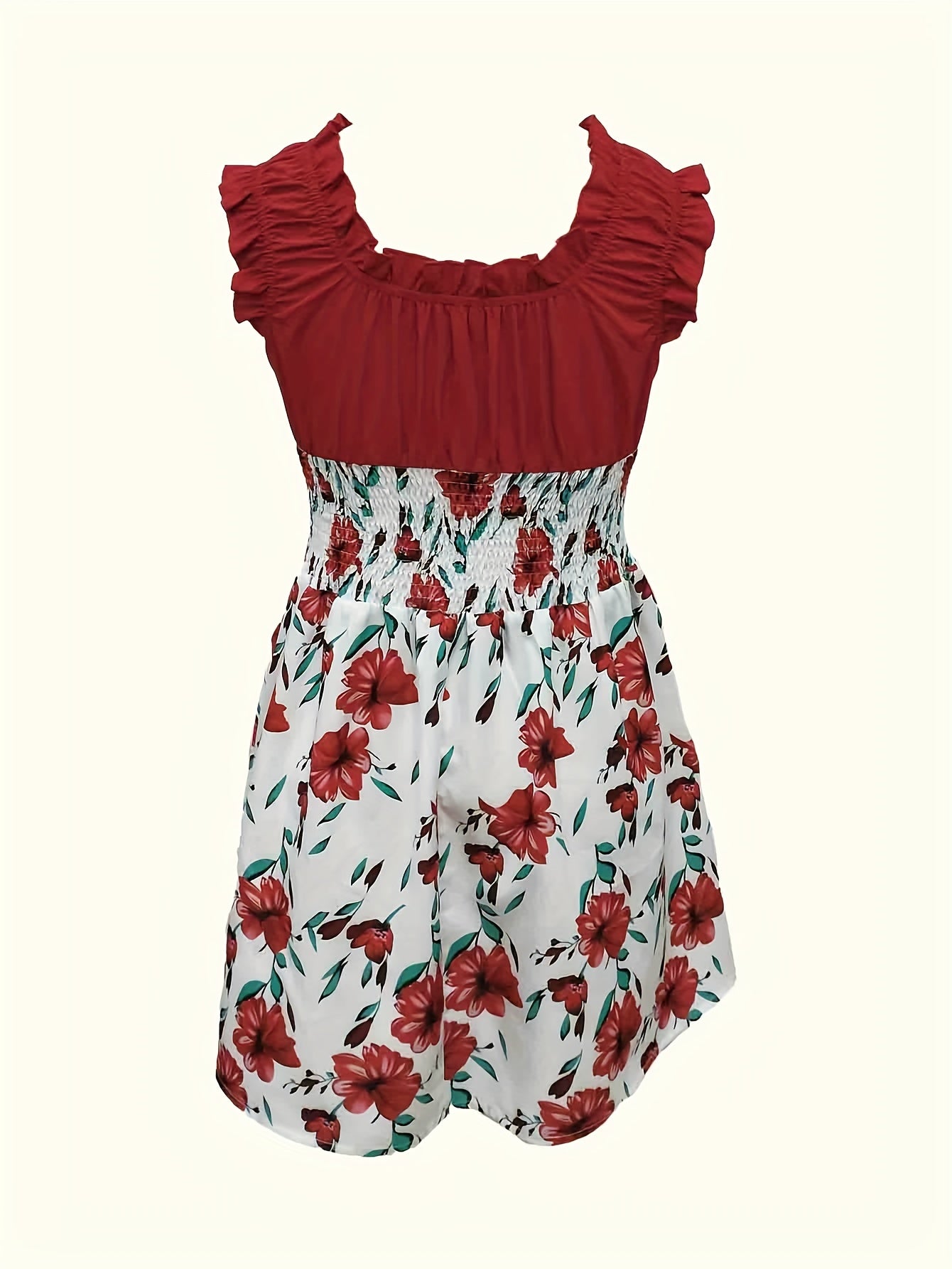 Attractive Honey-Themed Fashion, Charming Floral Mini Dress for Women, Featuring a Round Neckline And No Cuffs, Perfect for Summer Outings, Beach Days, Garden Dates, Anniversary Surprises, And As a Delightful Gift