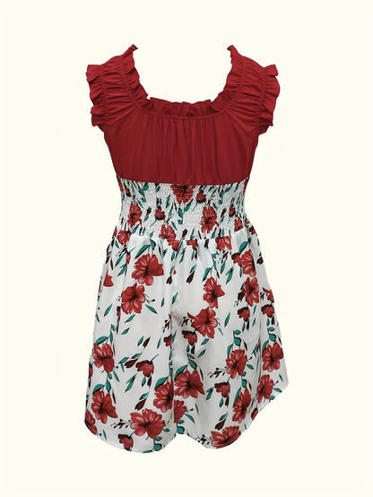 Attractive Honey-Themed Fashion, Charming Floral Mini Dress for Women, Featuring a Round Neckline And No Cuffs, Perfect for Summer Outings, Beach Days, Garden Dates, Anniversary Surprises, And As a Delightful Gift