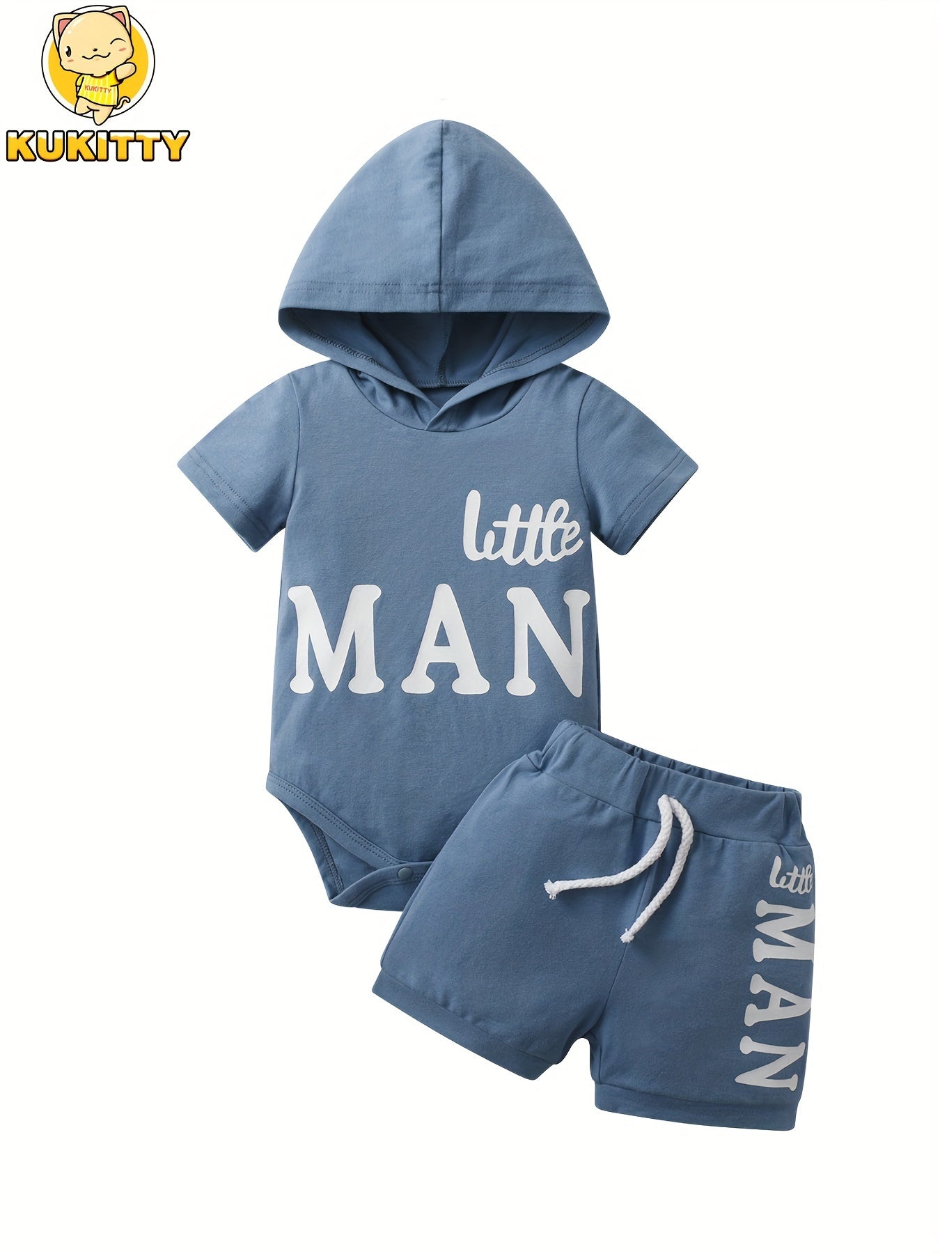 Kukitty Baby Boy Shorts Sets Summer Short Sleeve Hooded Letter Print Romper Tops Shorts Infant Boys Clothes, for Outdoor
