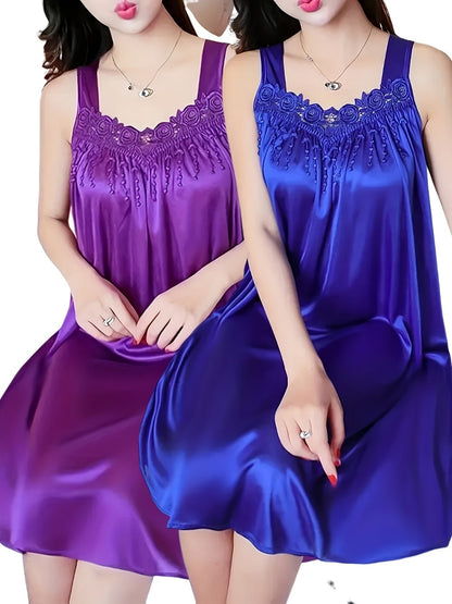 Women's Lace Nightgown - 2-Piece Sleeveless Comfort