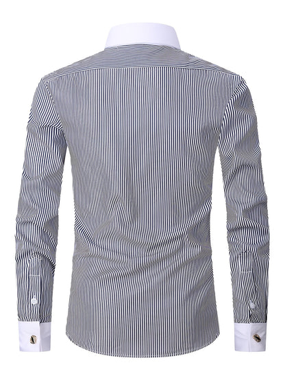 Men'S Striped Dress Shirt Long Sleeve - Premium Formal Shirt for Business, Weddings & Events, Lapel Collar, Single-Breasted, Wrinkle Resistant, Comfort Fit, Classic Office And Party Attire