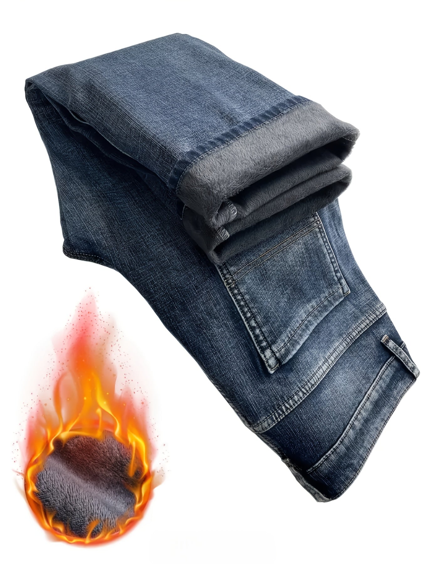 [HME] New Men'S Thickened Denim Trousers for Autumn And Winter. Heavily Washed And Naturally Polished, with Thickened Fleece Lining for Good Warmth Retention. Classic And Versatile Men'S Warm Winter Thick Jeans