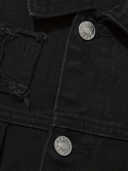 Men'S Ripped Denim Jacket Slim Fit Jean Outerwear Streetwear Casual Coat