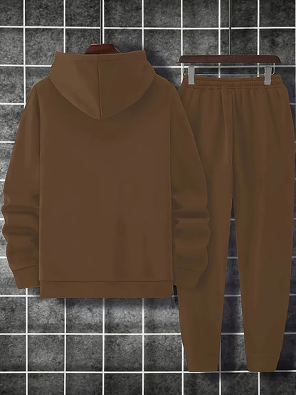 Casual Hoodie And Sweatpants Set - Fleece Lining, Long Sleeves, Printed Design | Machine Washable