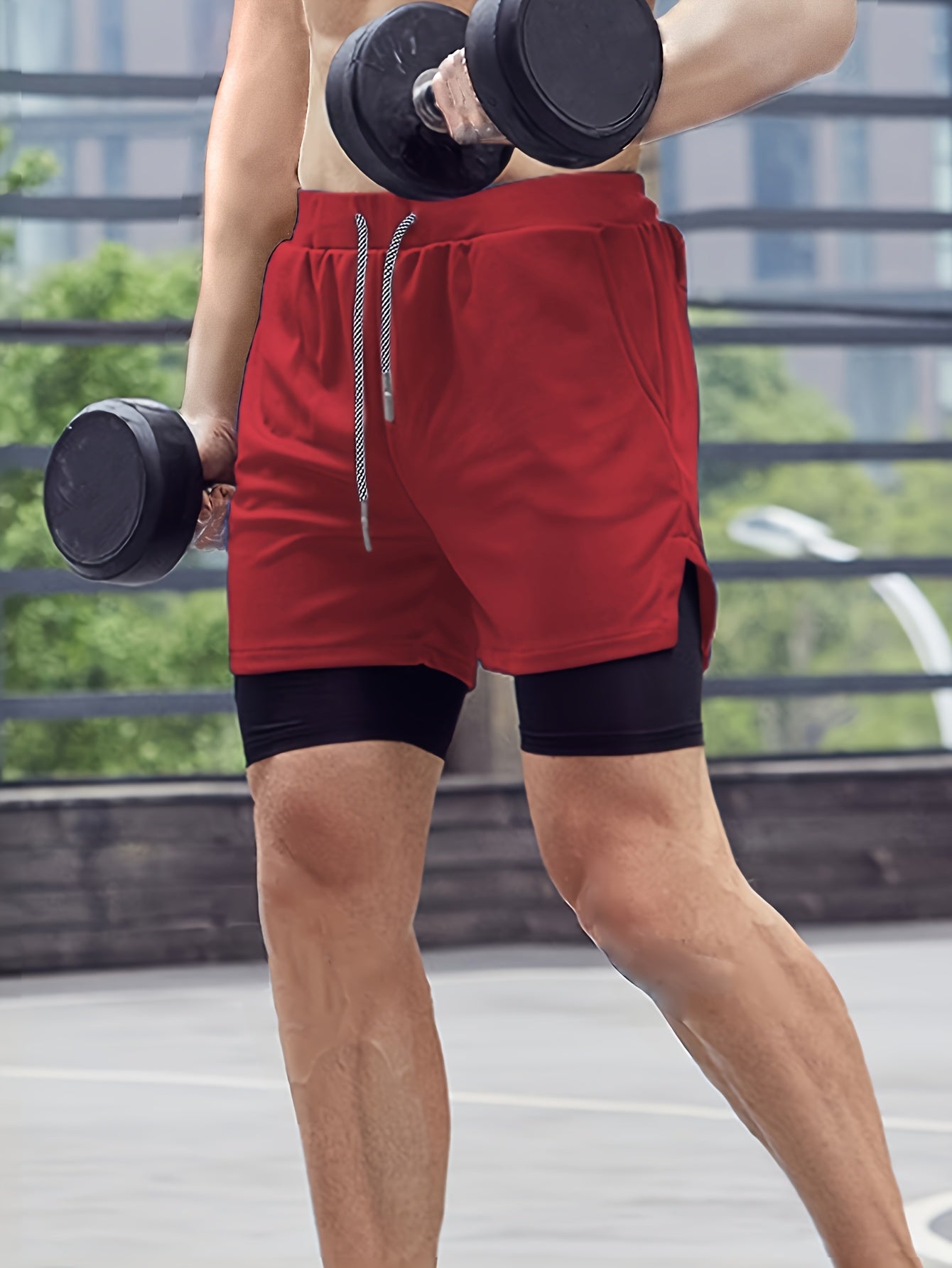 2-Piece Set Mens Running Shorts, 2-in-1 Shorts, Workout Running Shorts For Men, 7-Inch Gym Yoga Outdoor Sports Shorts