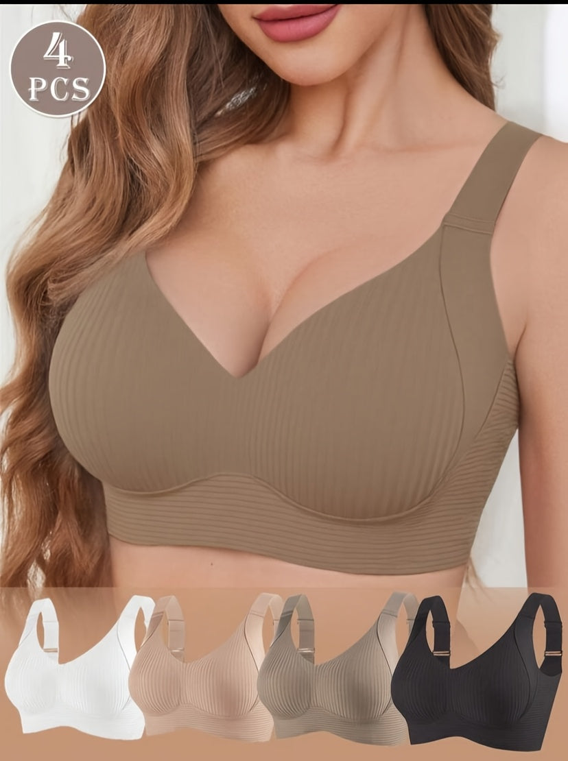 Set of 4 Esselegance Seamless Push-Up Bras - Features Adjustable Straps And Wire-Free for Everyday Use, Made from Ultra-Soft Breathable Material