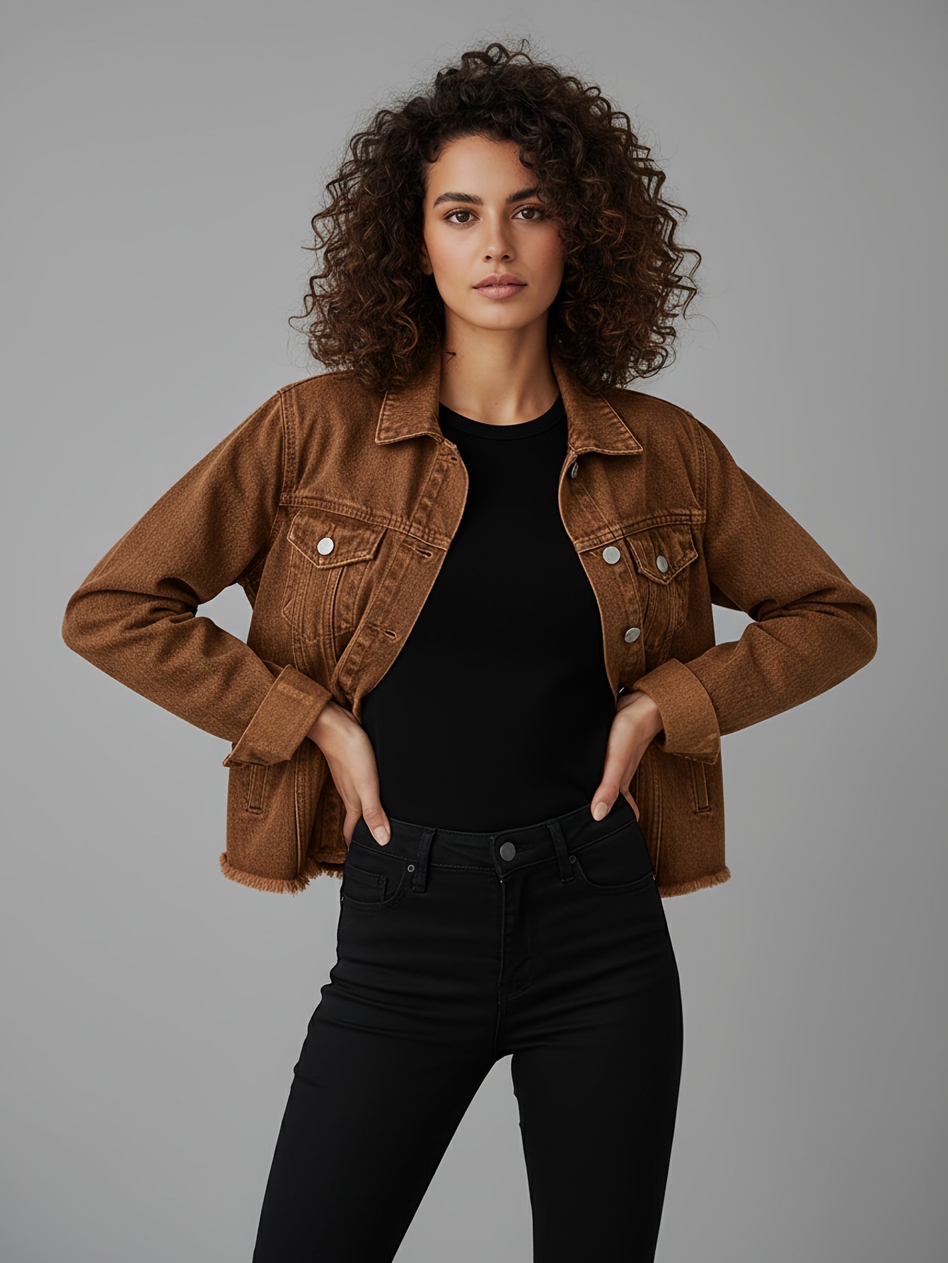 Women's Ripped Washed Button-Up Denim Jacket Coat with Pockets, Casual Classic Distressed Denim Outerwear TZ001