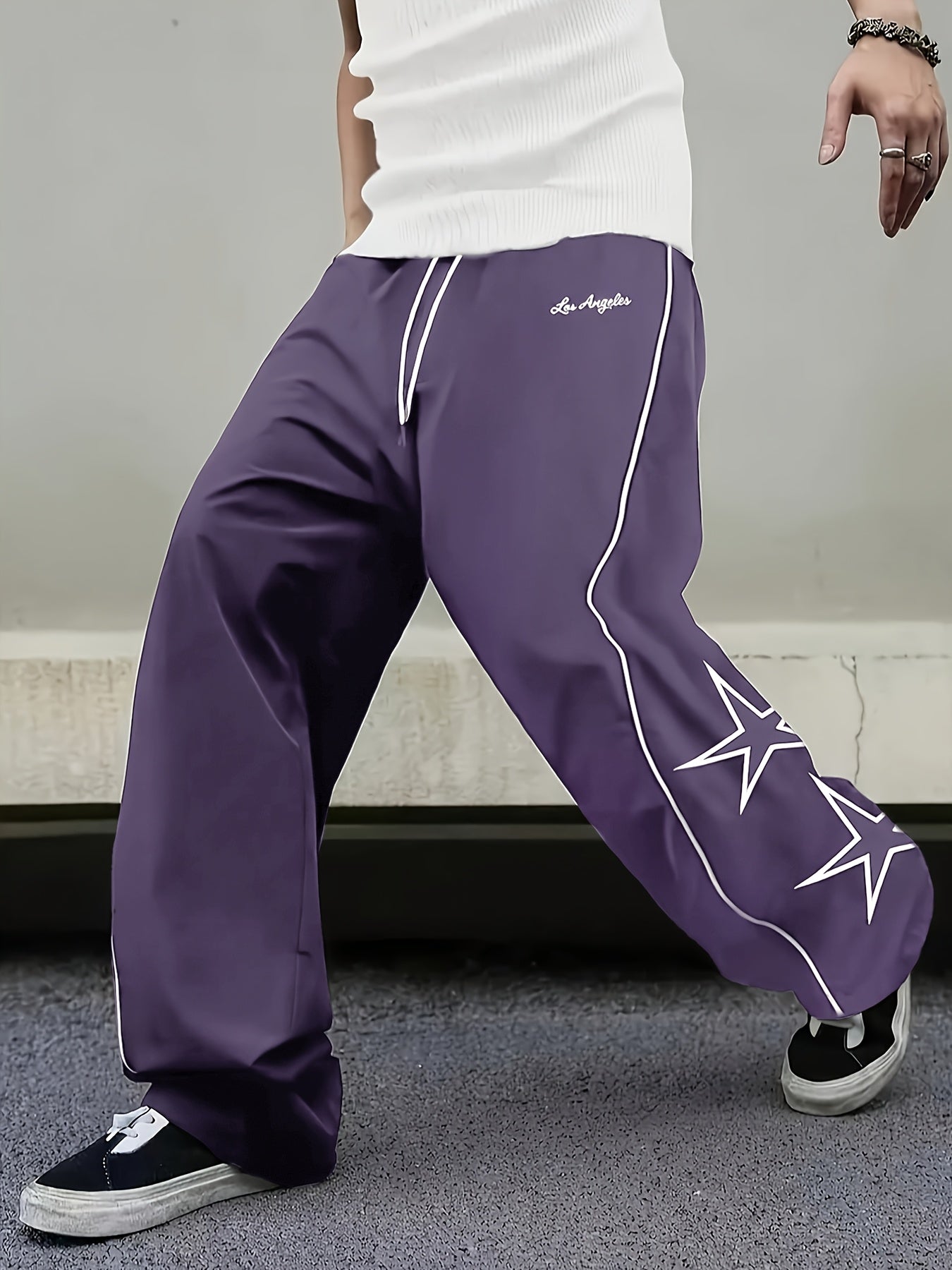 Men'S Outdoor Casual Running Pants with Star Print - Solid Color & Training Trekking Pants, Pocket Design for Spring/Fall, Beach, Urban Strolls - Regular Fit for Mature S (Daily Wear)