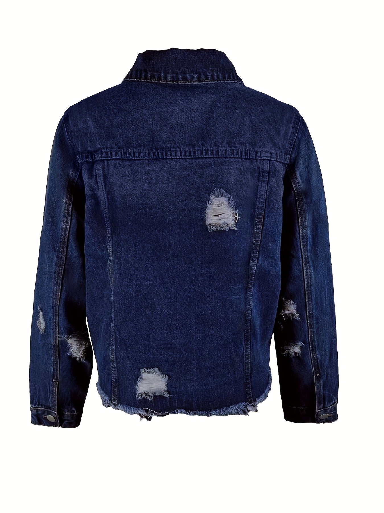 Women's Ripped Washed Button-Up Boyfriend Denim Jacket Coat with Pockets, Casual Classic Distressed Denim Outerwear TZ001