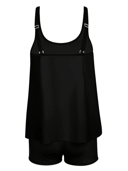 Adorable Skeleton-Themed Two-Piece Swimsuit for Women, Featuring a Stylish Black Design with a Conservative Double Shoulder Tankini Style, Perfect for a Laid-Back Halloween Look