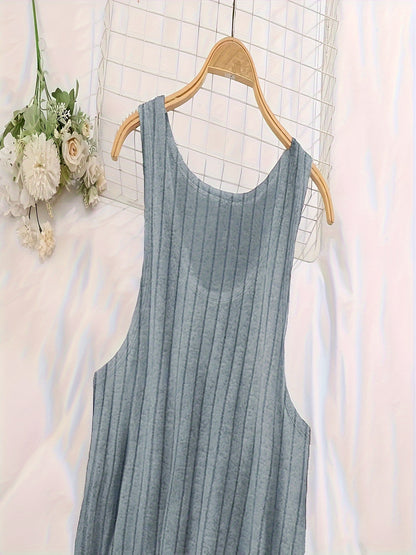 Large Size Three-Piece Set of Ribbed Vest and Home Skirt