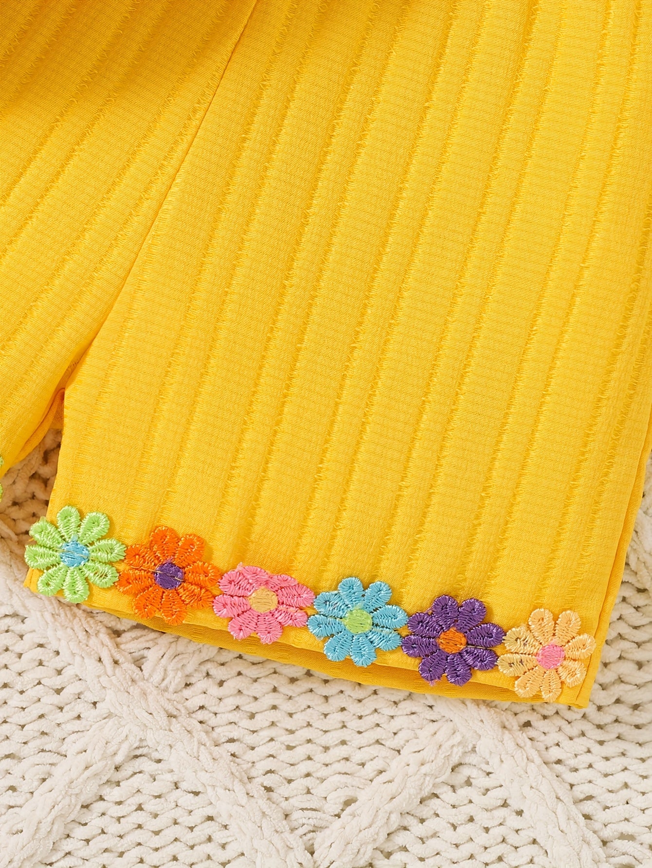 Baby Orange Knit Floral Shorts - product view 6