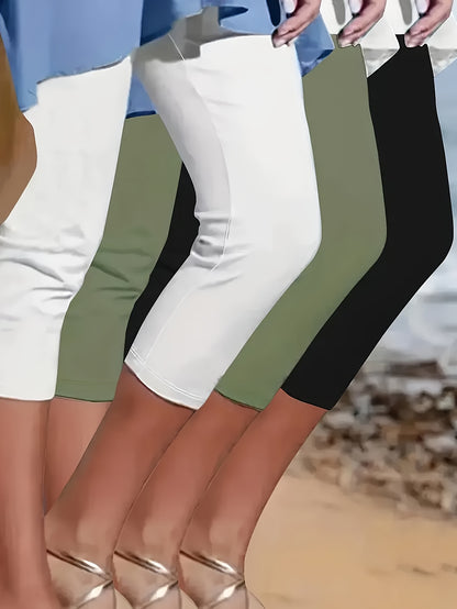 3-Pack High Waist Compression Yoga Pants, Women'S Tummy Control Moisture-Wicking Cropped Leggings, Stretch Workout Capri
