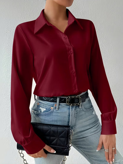2pcs Women's Elegant Collar Button-Up Jumpsuit Suit - Solid Color Professional Blouse Top for Commuting, Office & Casual Wear, - Versatile Daily Shirt, Hand Washable (No Transparency) for to Outfits