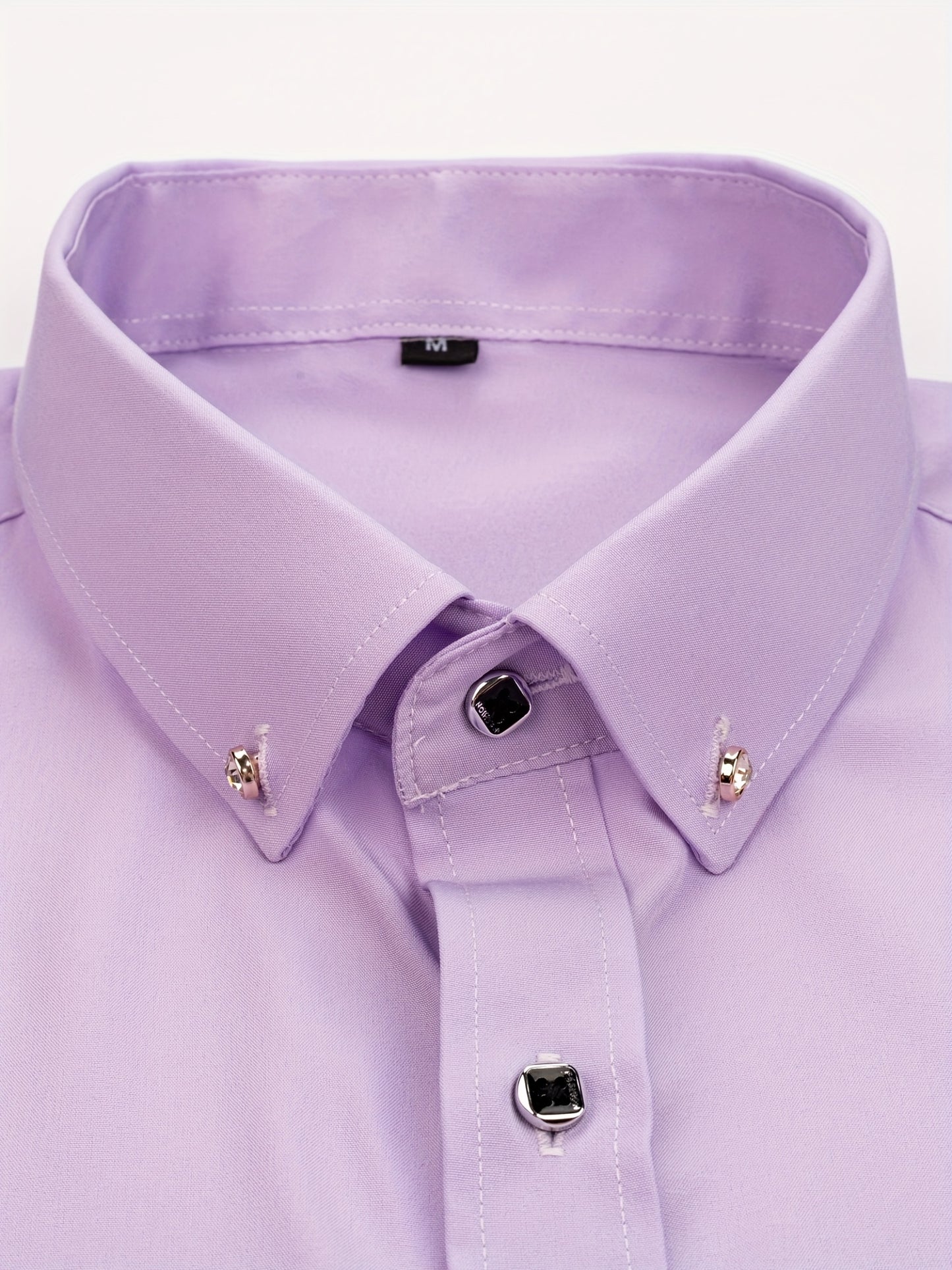 Father'S Day Gift Choice, Men'S Long Sleeve Button Shirt, Crystal Button Design, Solid Color Plain Formal Business Attire, Great As Gift for Party, Wedding, Date Dress Shirt