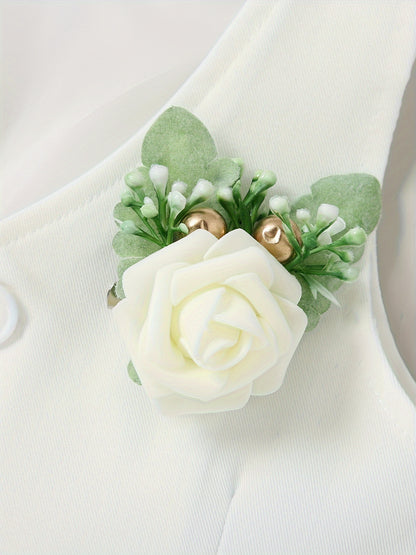 5pcs Newborn Long Sleeve Gentleman Suit Baby Boy Holiday Party Wedding Dress Suit One-Piece Shirt, Vest, Pants, Bow Tie, Corsage 0.0-78.74ft Soft And Comfortable Toddler Clothing