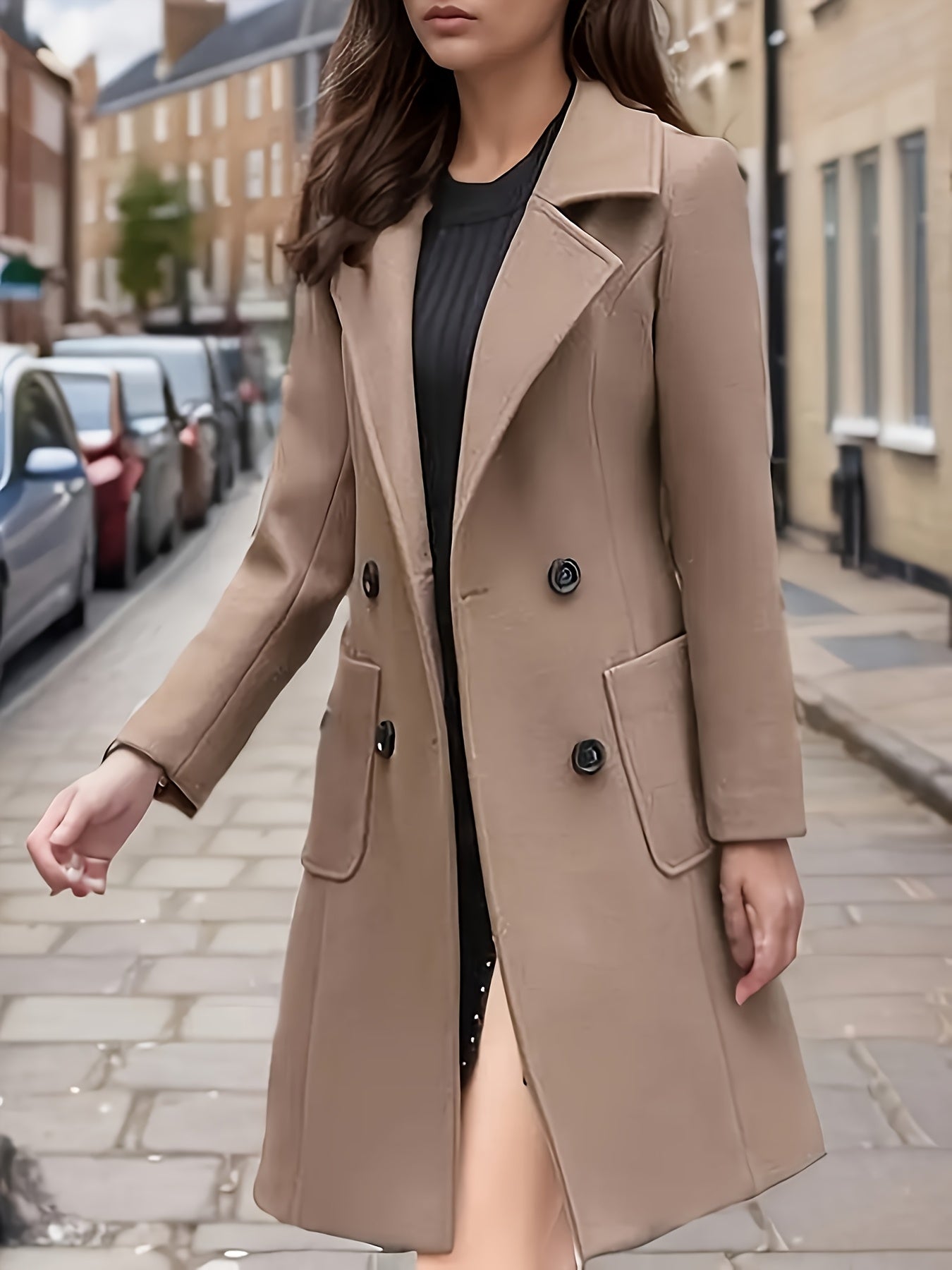 Easter & Mother's Day Gifts,Women's Fashion Solid Open Jacket - Lapel, Double Breasted, Long Sleeves - Perfect for Winter and Fall Fashion