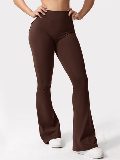 FOEIERAA 1pc Fashion Workwear Style Flare Pants, Women's Casual Flare Pants, High-Waist Pocket Joggers, Workwear Style Peach Butt Yoga Pants, Quick-Dry Tummy Control Butt Lifting Sexy Long Pants, Flare Leggings
