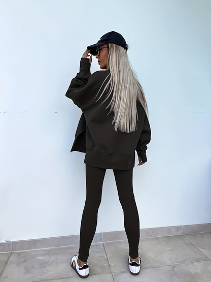 Women'S Spring And Autumn Outdoor Sports Hoodie Set, Women'S Autumn Winter Long Sleeve Solid Color Hoodie Casual Set, Hoodie Top And Pants Yoga Two-Piece Set, Outdoor Running Fitness Set