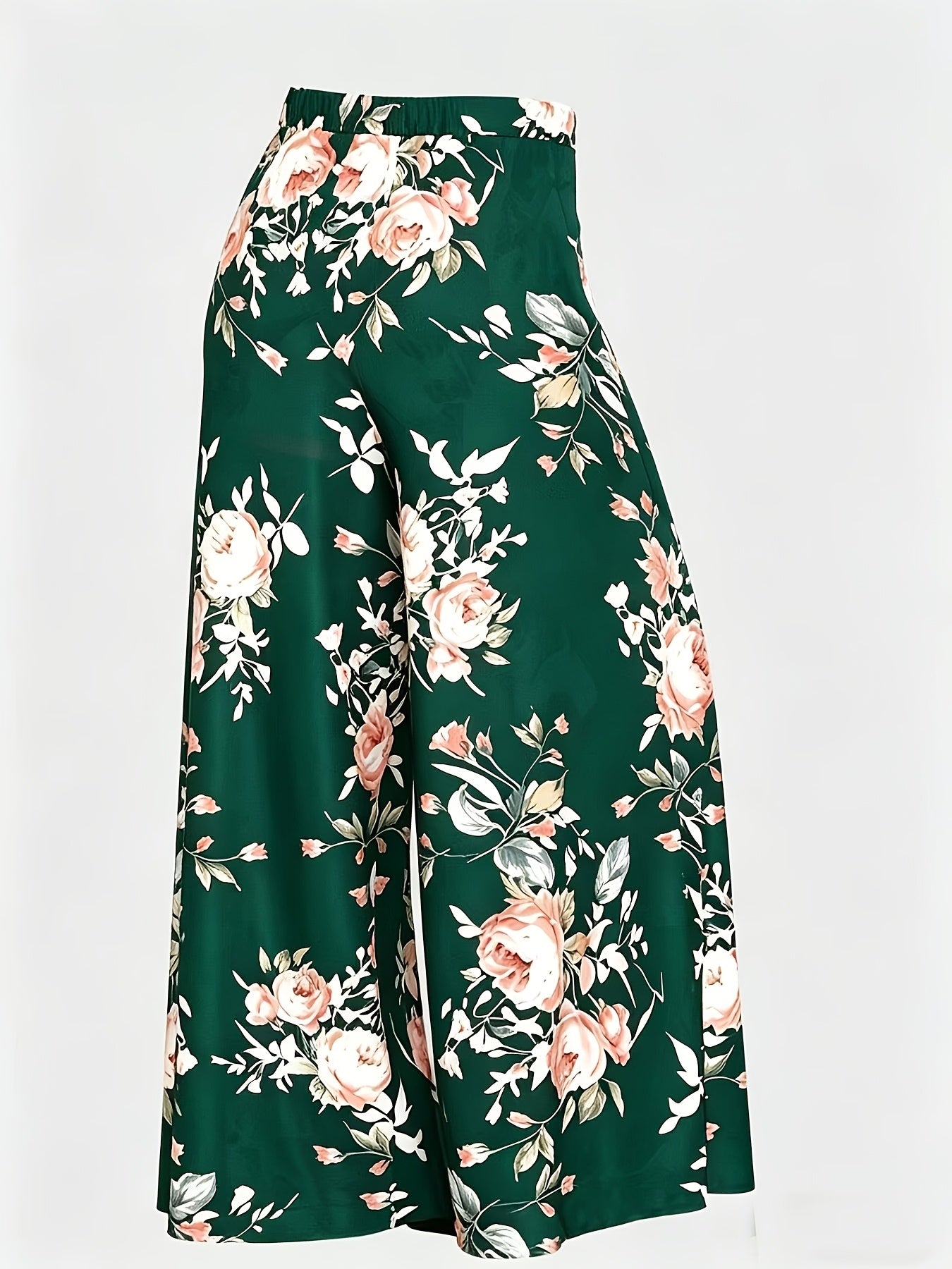 Plus Size - New Women'S Solid Color Top And Printed Pants Chiffon Fashion Style Set Top And Pants Two Piece Set