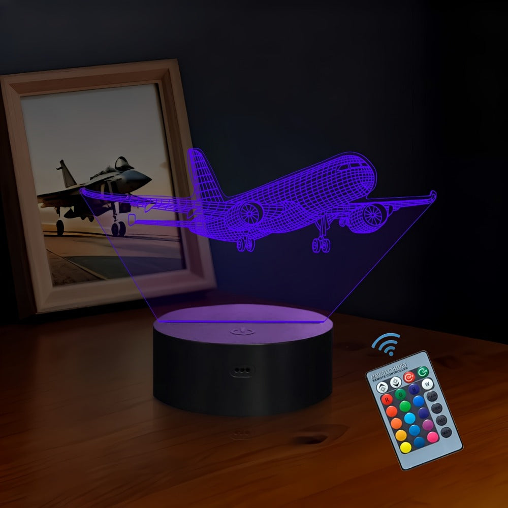 16-Color Airplane 3D Night Light - Touch-Control Illusion Display