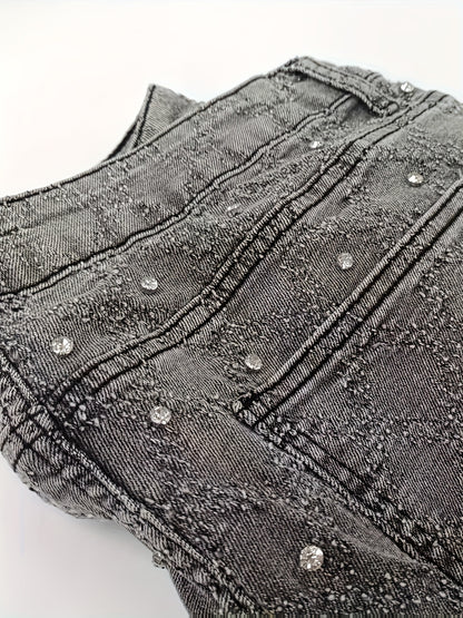 Y2K Men's Shiny Rhinestone Embellished Stretch Slim-Fit Jeans, Casual Street Style Hip-Hop Skateboarding Rap Pants, Machine Washable - All-Season Wear