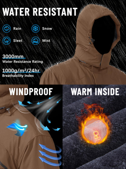 Men'S Winter Ski Jackets Warm Fleece Lined Coats Waterproof Windproof Hooded Thermal Outdoor Parka Thick Sport Hiking Jogging Camping Fishing Climbing Traveling Skiing Snowboarding Casual Windbreaker