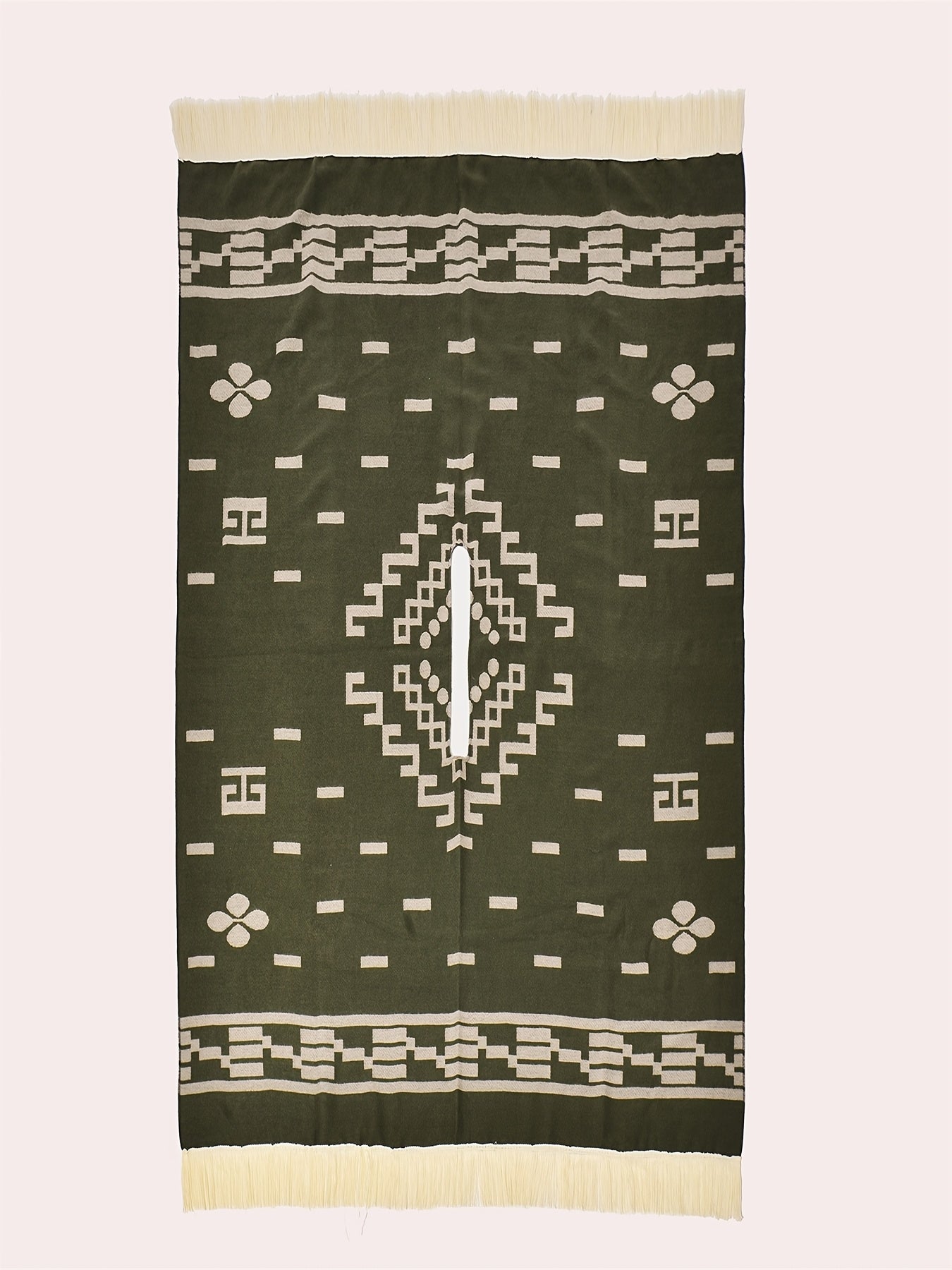 Men's Western Bandit Cape Coat with Tribal Print, Warm V-Neck Poncho with Tassel Trim for Outdoor Adventures, Fall and Winter Casual Wear (Brown/ White)