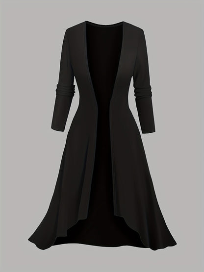 Two-piece dress set: simple and fashionable printed dress and solid color long coat, elegant two-piece set