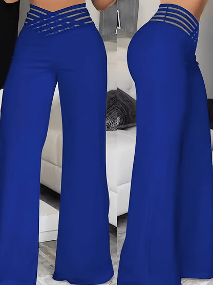 Summer European And American Women's Hollow Waist Belt, High Waisted Casual Straight Leg Loose Pants, Wide Leg Pants