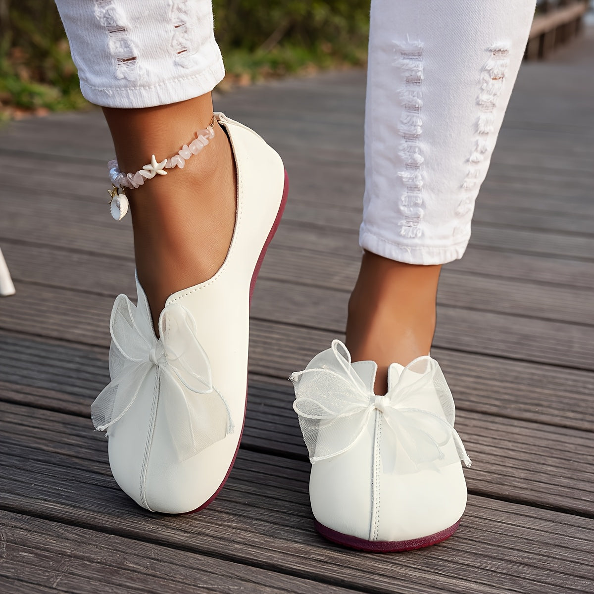 Women'S Fashionable Flat Single Shoes with Butterfly Flower Decoration, Design, Offering a Casual, Comfortable, And Lightweight Experience for Outdoor Wear., Women Shoes