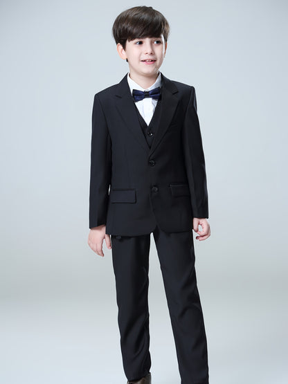 NIMBLE Boys Formal Suit Set Jacket Vest Trousers 3pcs 3-13Y Children Party Clothes Host Wedding Available In Four Colors Blue Black Khaki Navy Blue