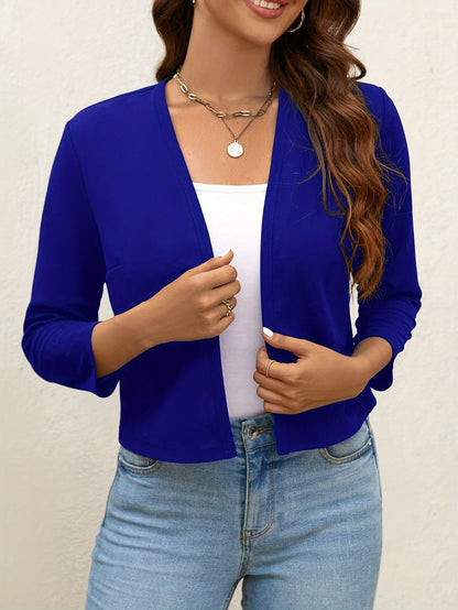 Solid Color Open Front Jacket, Casual Long Sleeve Jacket for Fall & Winter, Women'S Clothing