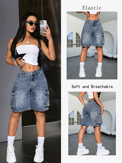 IXBGG Women'S Light Blue Work Cargo Pants-Heavy-Duty Multi-Pocket Cargo Jeans, Relaxed Wide-Leg Design With Belt Loop & Zipper Closure, Machine Washable Casual Work Pants For Everyday & Formal Outfits (Spring/Summer) - Versatile For Jeans Dress Pant