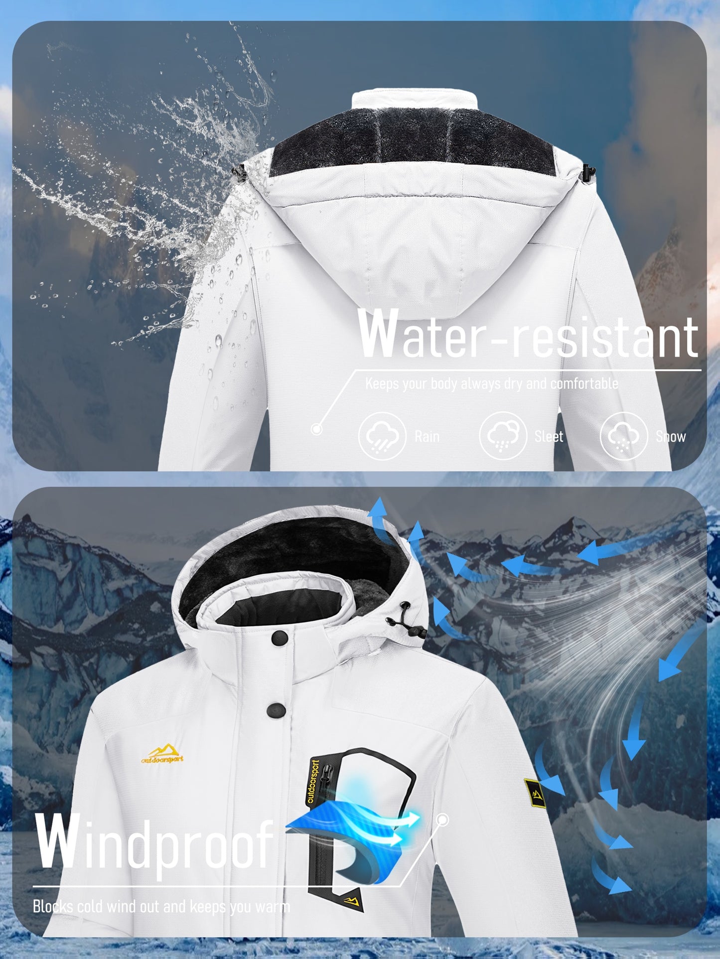 Women's Winter Ski Jacket - High Quality Soft-shell Hooded Jacket Windproof Detachable Hood Multi-pockets Warm Thickened Fleece Lined - Winter Outdoor Snow Sports Skiing Snowboarding Hiking Camping Daily Casual Wear Work Wear Rain Windbreaker