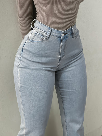 2025 Retro Style Trend Versatile Y2K Urban High Stretch Straight Leg Solid Color Women'S Jeans