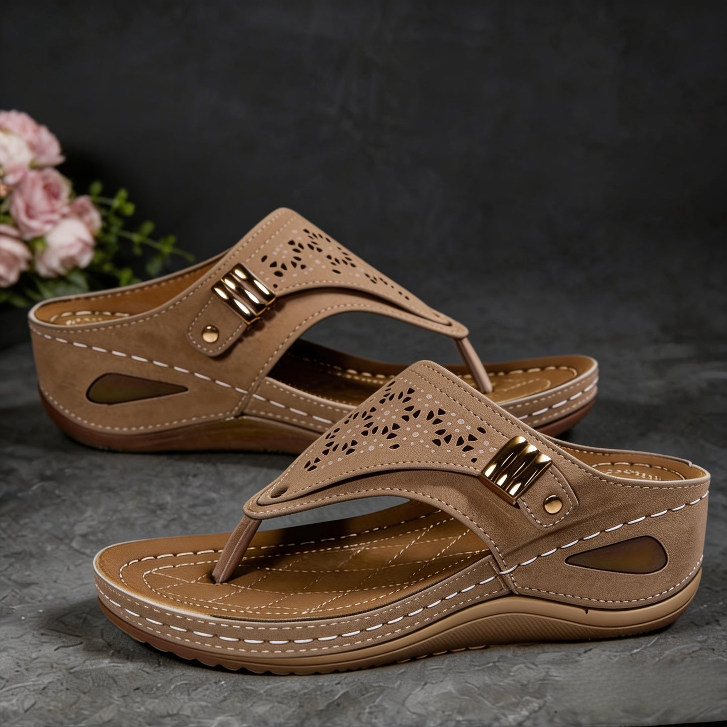 Women's Wedge Sandals, Casual And Comfortable Flip-flops, Non-slip Thick-soled Slippers, Breathable Hollow-out Summer Beach Shoes