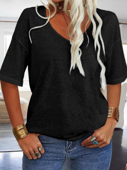 Women's Casual Loungewear Top, Loose V-Neck Short Sleeve Shirt, Soft Comfy Basic Daily Home Wear