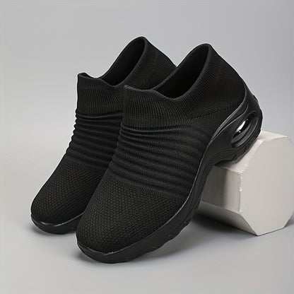 Women'S Slip-On Sneakers with Knitted Breathable Uppers, Height-Increasing Air-Cushioned Shock Absorption, Thick And Comfortable Soles, Easy Design, Economical And Practical, Casual And Versatile Sneakers for Women, Women'S Tennis Shoes