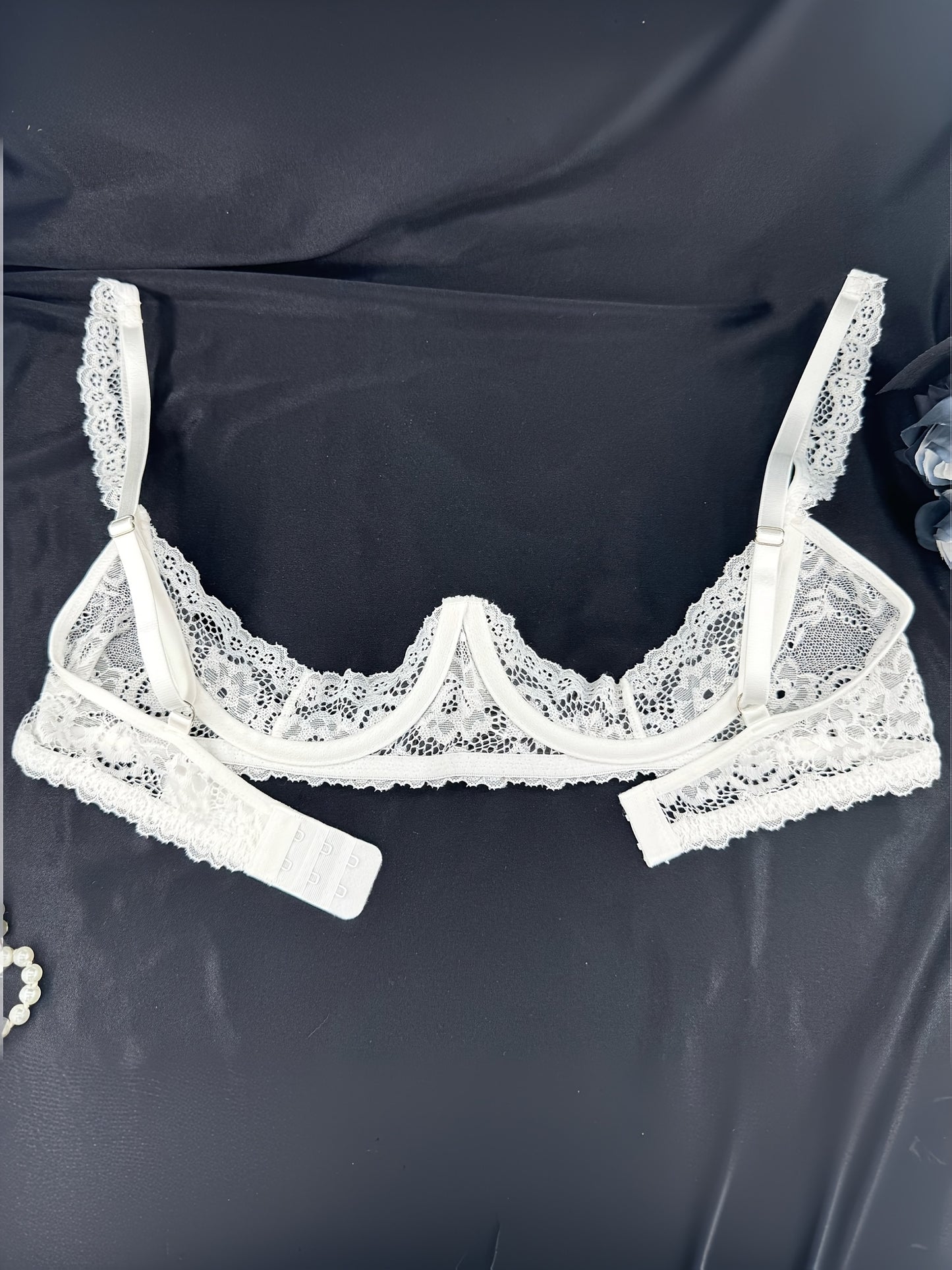 Women's White Lace Sexy Half Cup Underwire Bra with Adjustable Shoulder Straps for Comfy Lingerie