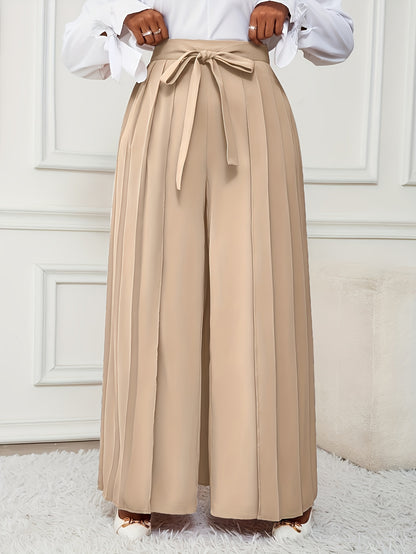 Plus Size - Plus-size Women'S Pants With Elegant Pleats, Removable Design, Two-way Wear, Straight-leg Style, Retro Chic, Casual, Suitable For All Seasons Throughout The Year.